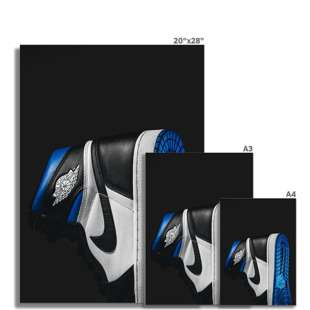 Size Guide Image of Air Jordan 1 High Royal Toe Sneaker Poster