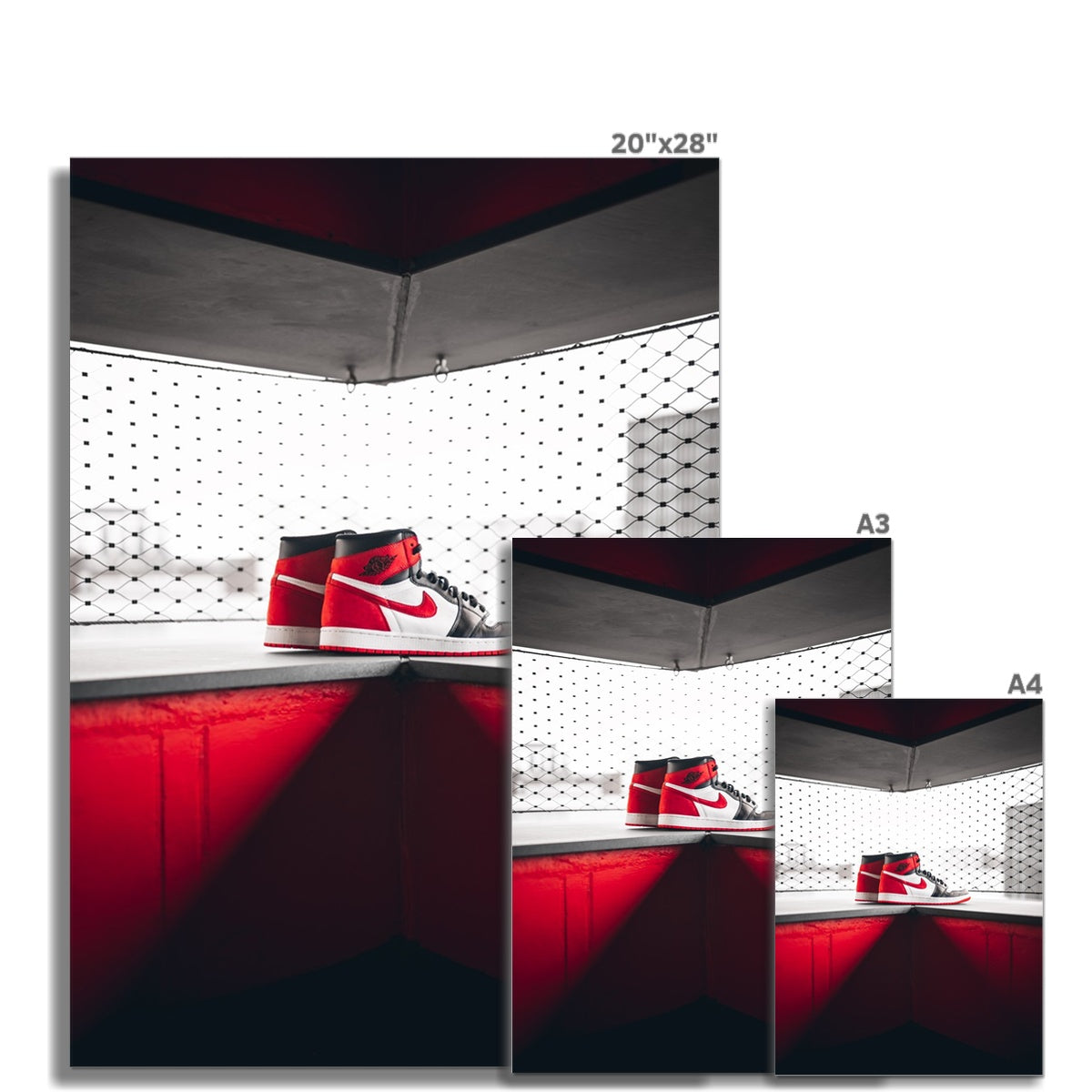 Size Guide Image of Air Jordan 1 High Track Red Sneaker Poster