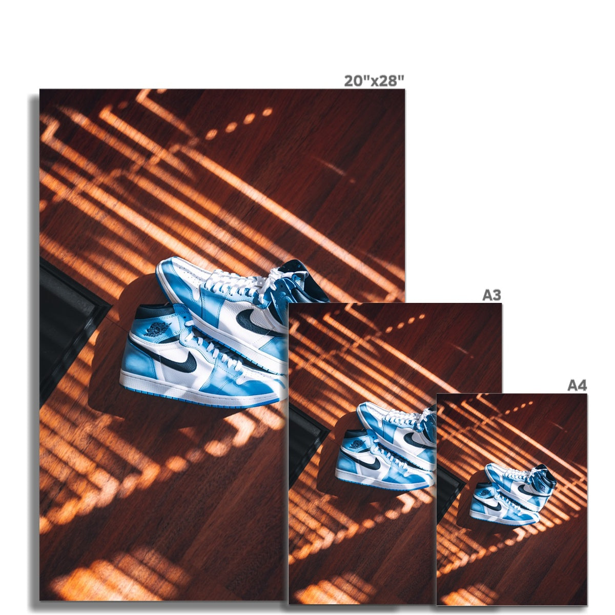 Size Guide Image of Air Jordan 1 High University Blue Sneaker Poster