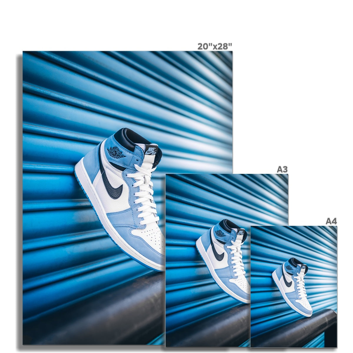 Size Guide Image of Air Jordan 1 High University Blue Sneaker Poster