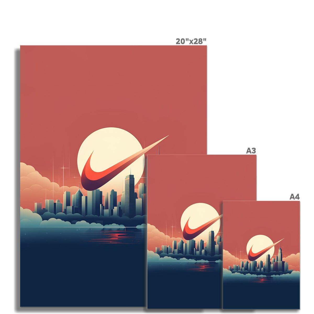 Size Guide View of Nike Swoosh Skyline Poster