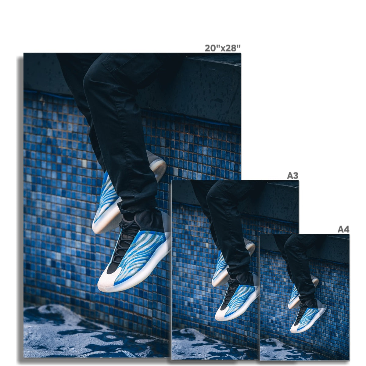 Size Guide View of Yeezy QNTM Frozen Blue Sneaker Poster